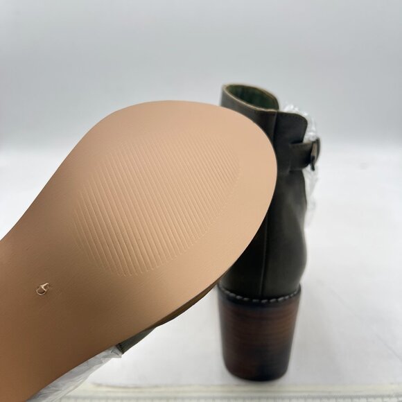 Olive Peep Open Toe Cut Out Buckle Ankle Bootie Block Heeled Boot - Picture 5 of 7